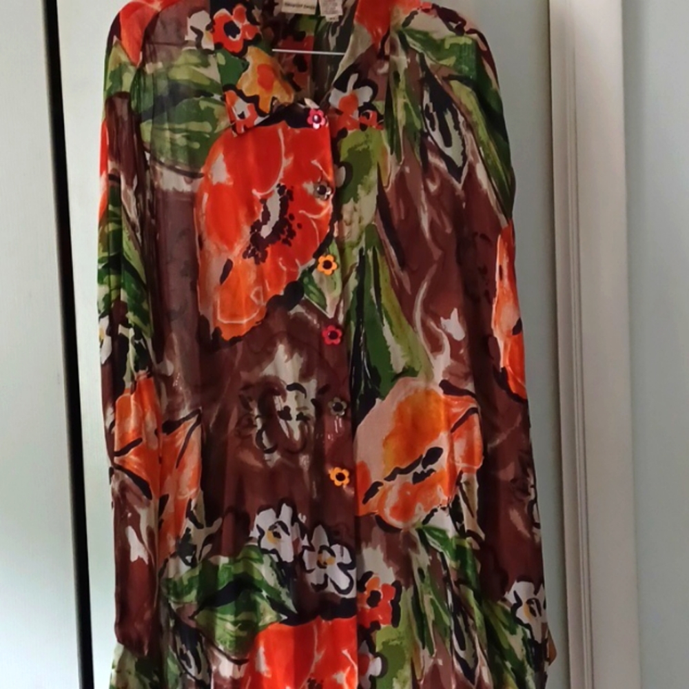 Newports News Sheer Floral Print Blouse Sz XL